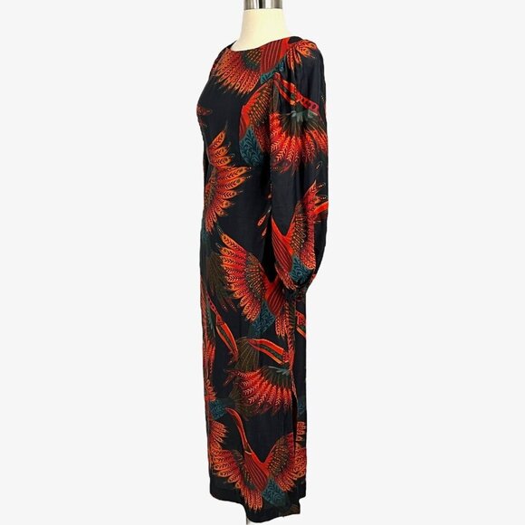 Farm Rio Arabesque Toucans Open Back Midi Dress in Multi Size S Long Sleeve - Picture 8 of 12